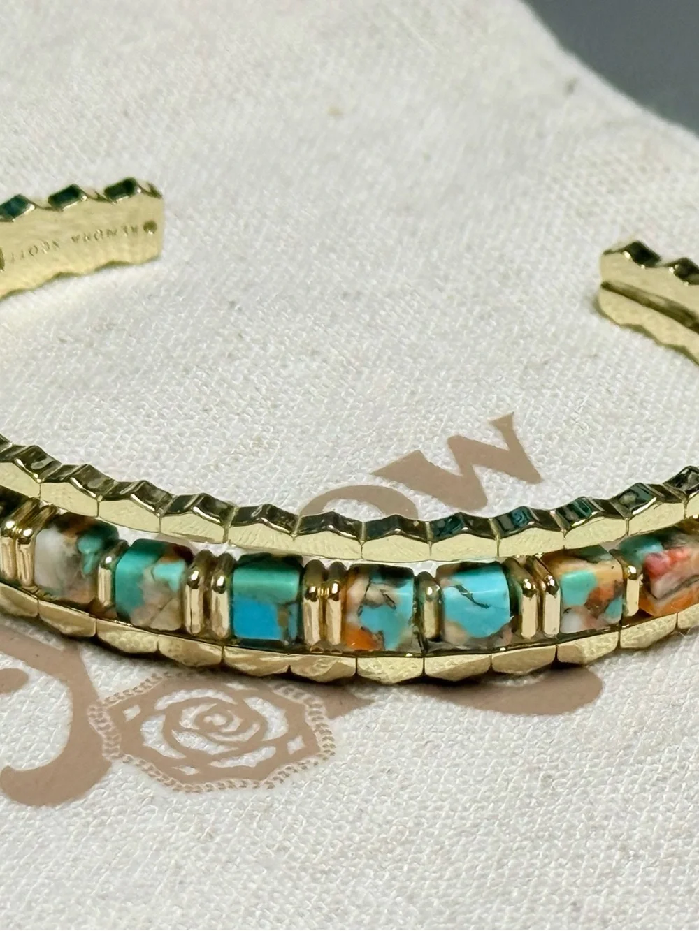Kendra Scott Ember Gold Triple Band Cuff in Bronze Veined Turquoise Red Oyster